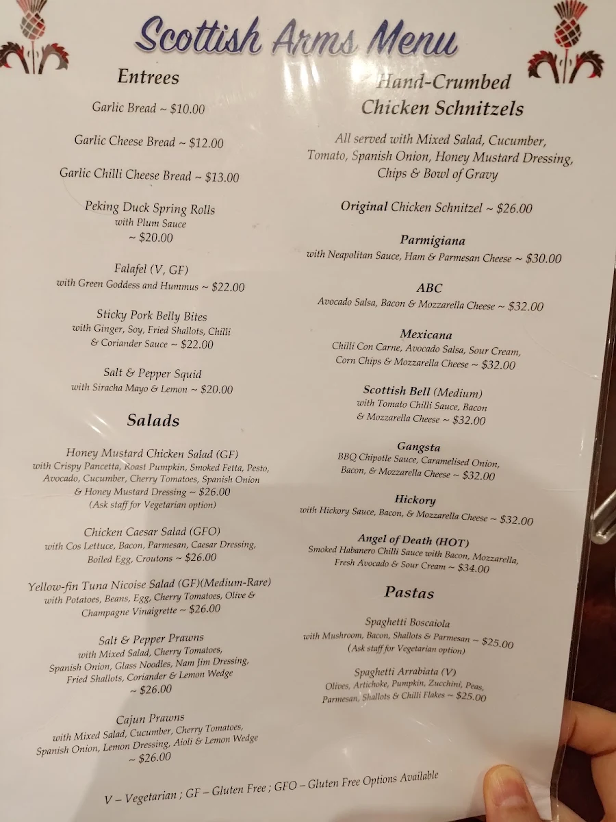 Menu, Scottish Arms Hotel