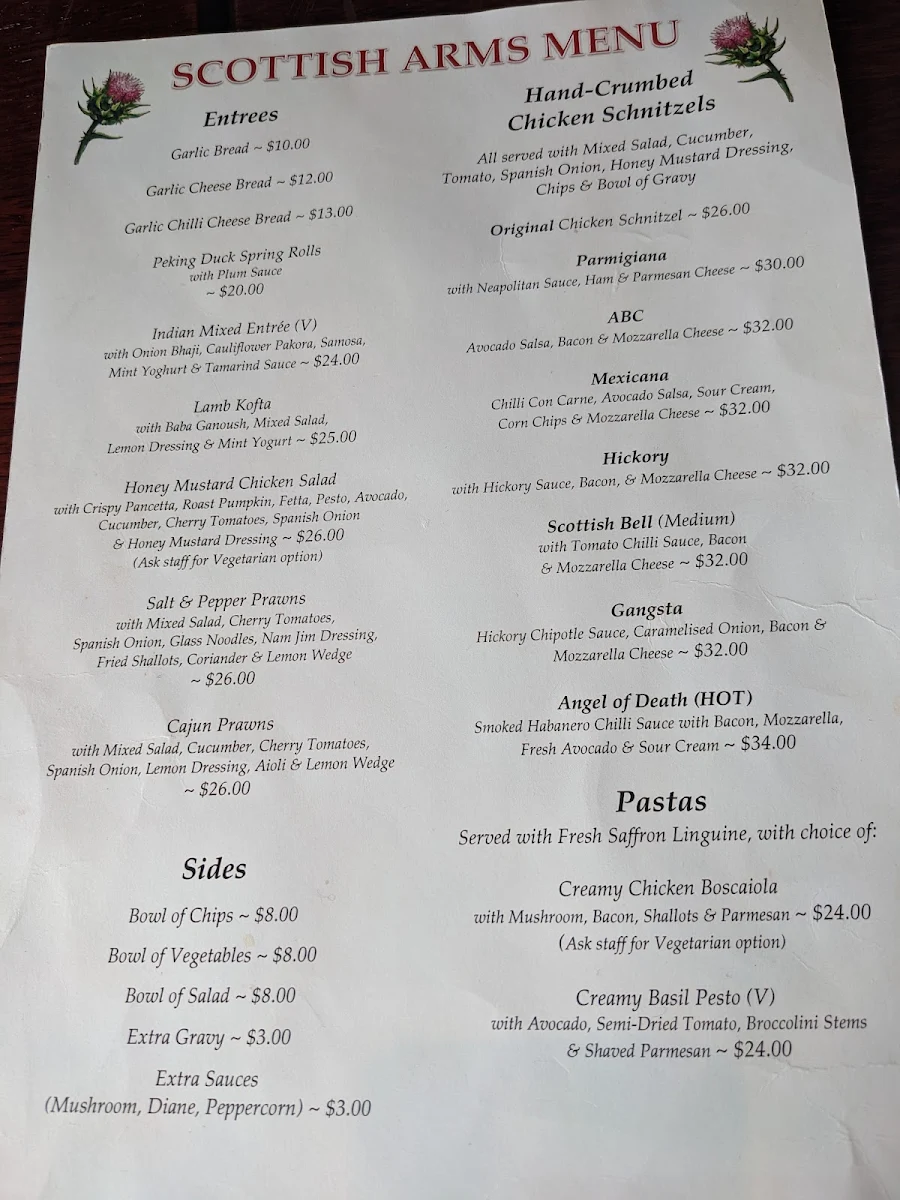 Menu, Scottish Arms Hotel