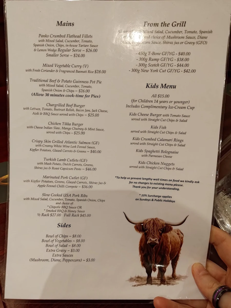Menu, Scottish Arms Hotel