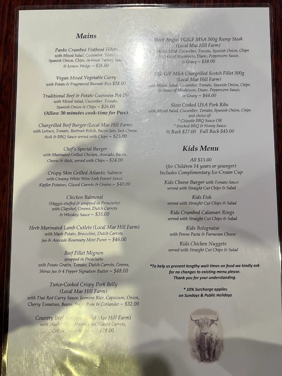 Menu, Scottish Arms Hotel