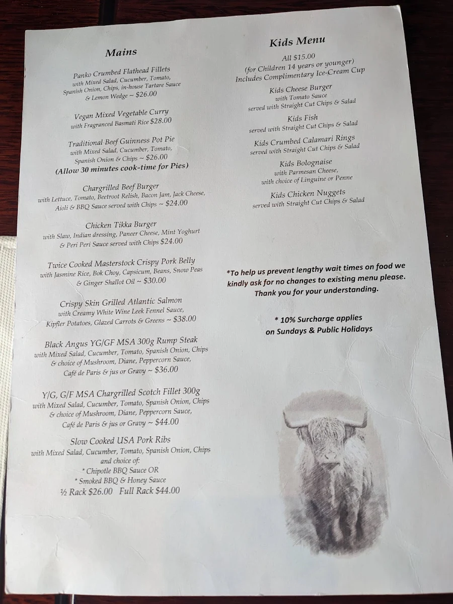 Menu, Scottish Arms Hotel