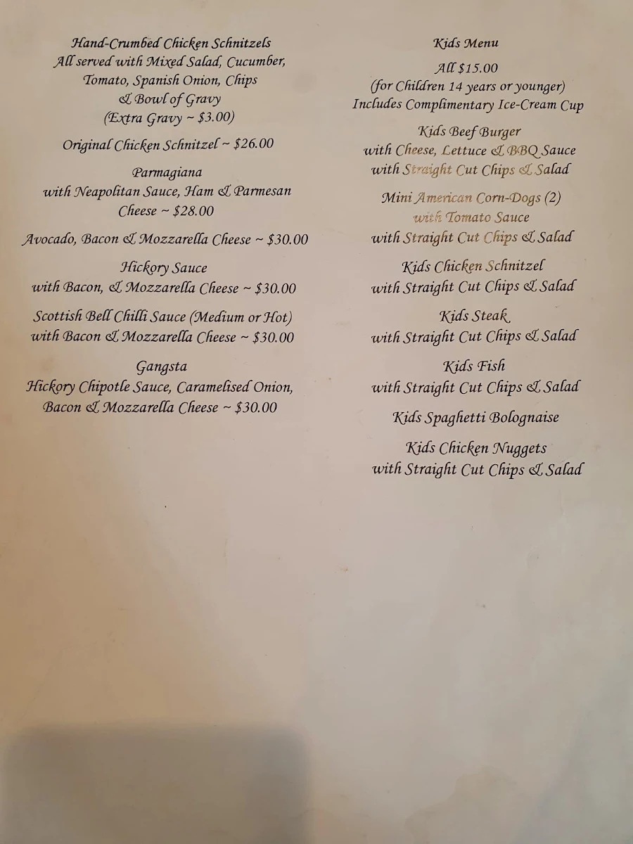 Menu, Scottish Arms Hotel