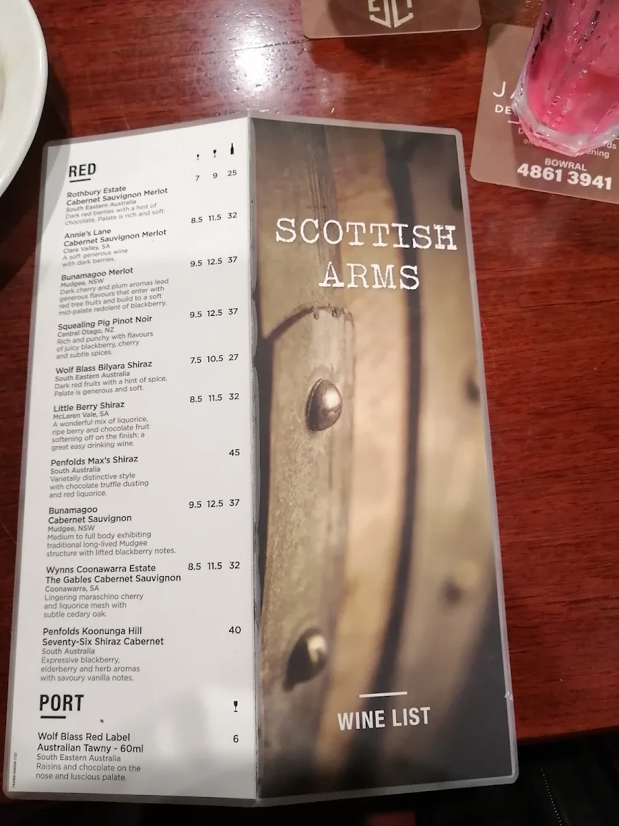 Menu, Scottish Arms Hotel