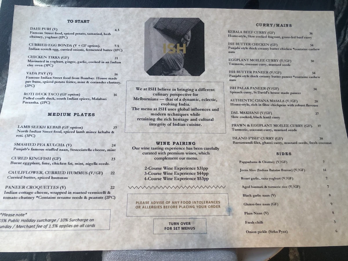 Menu, ISH