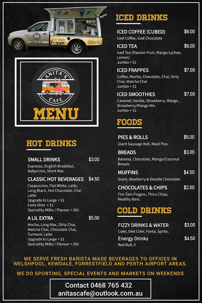Menu, Anita's Coffee Van