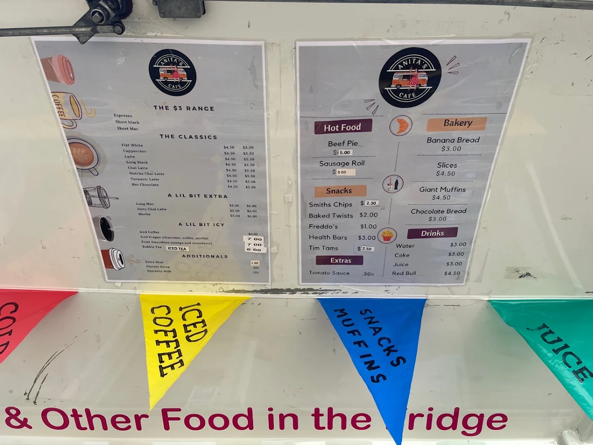 Menu, Anita's Coffee Van