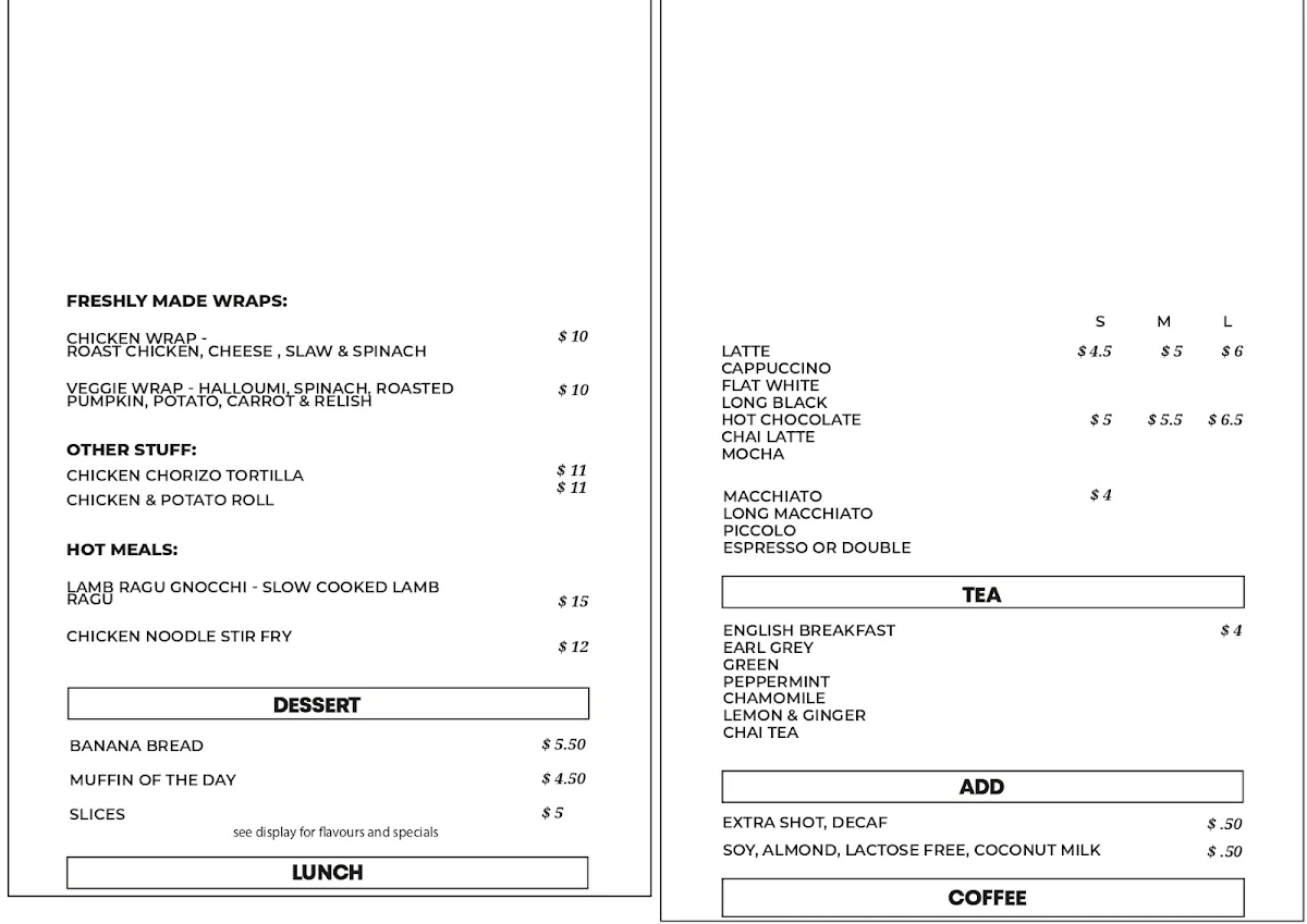 Menu, The Global Local Dandenong