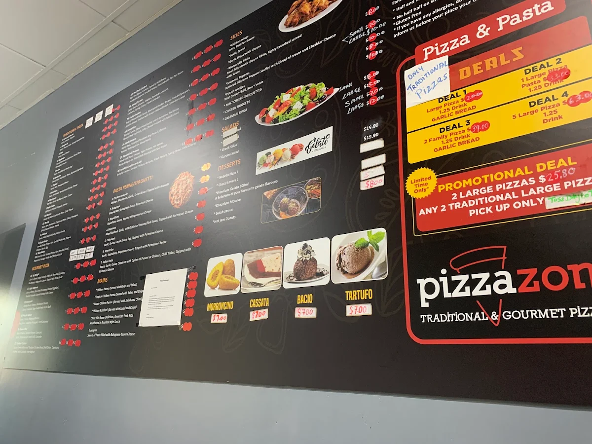 Menu, Pizza Zone