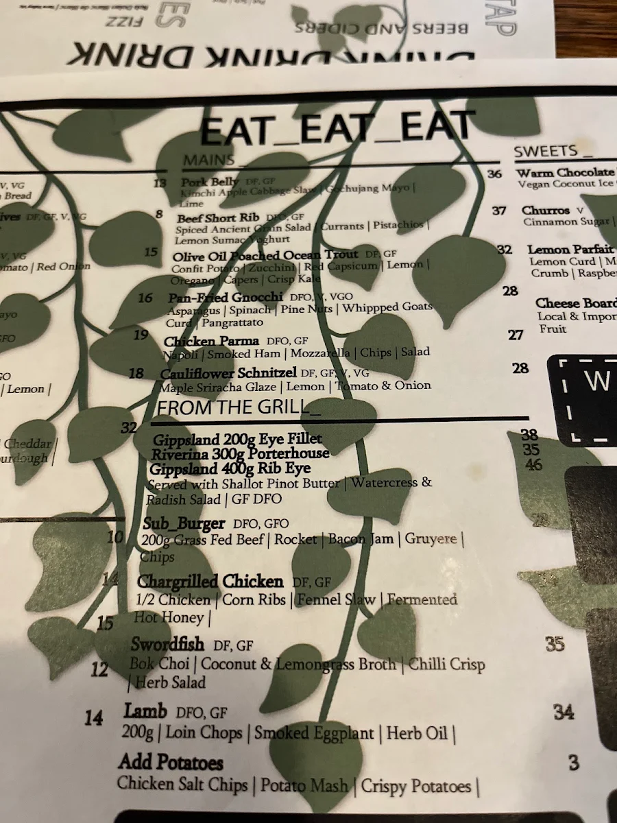 Menu, The Suburban Rooftop & Dining
