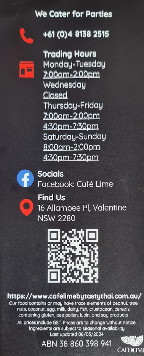 Menu, Cafe Lime by tastythai