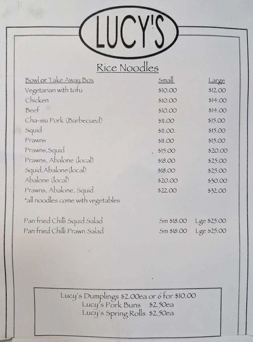 Menu, Lucy's