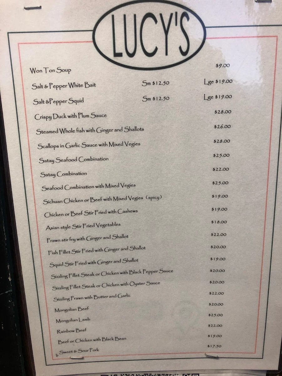 Menu, Lucy's