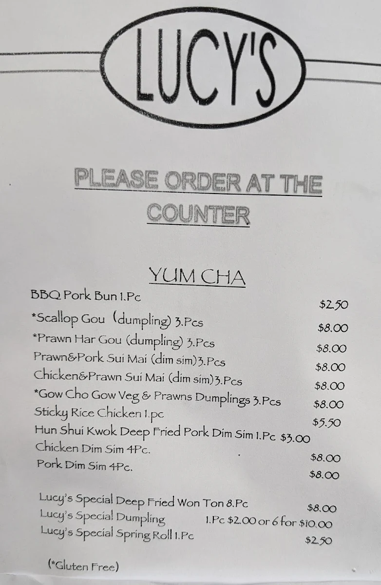Menu, Lucy's