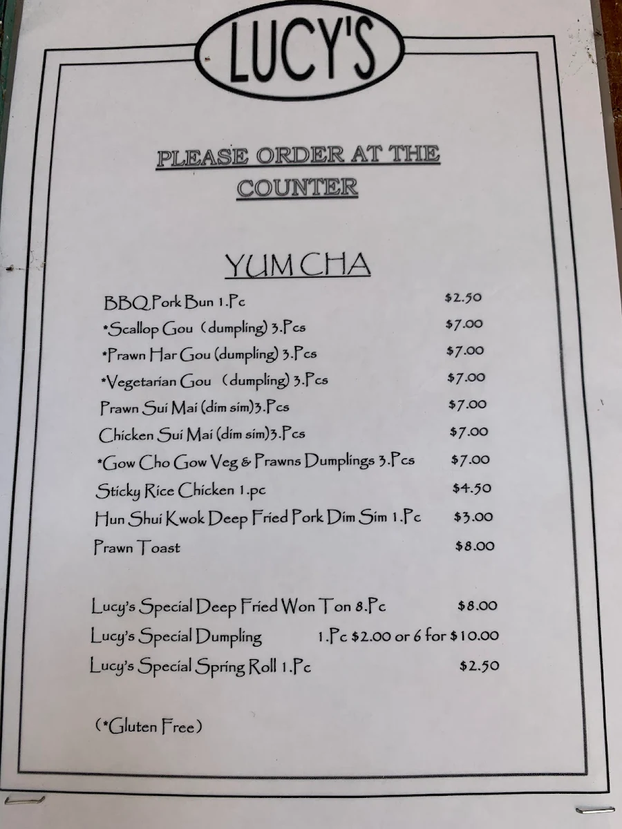 Menu, Lucy's