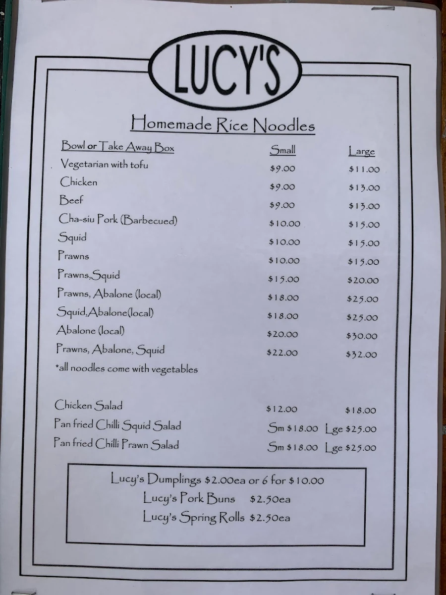 Menu, Lucy's