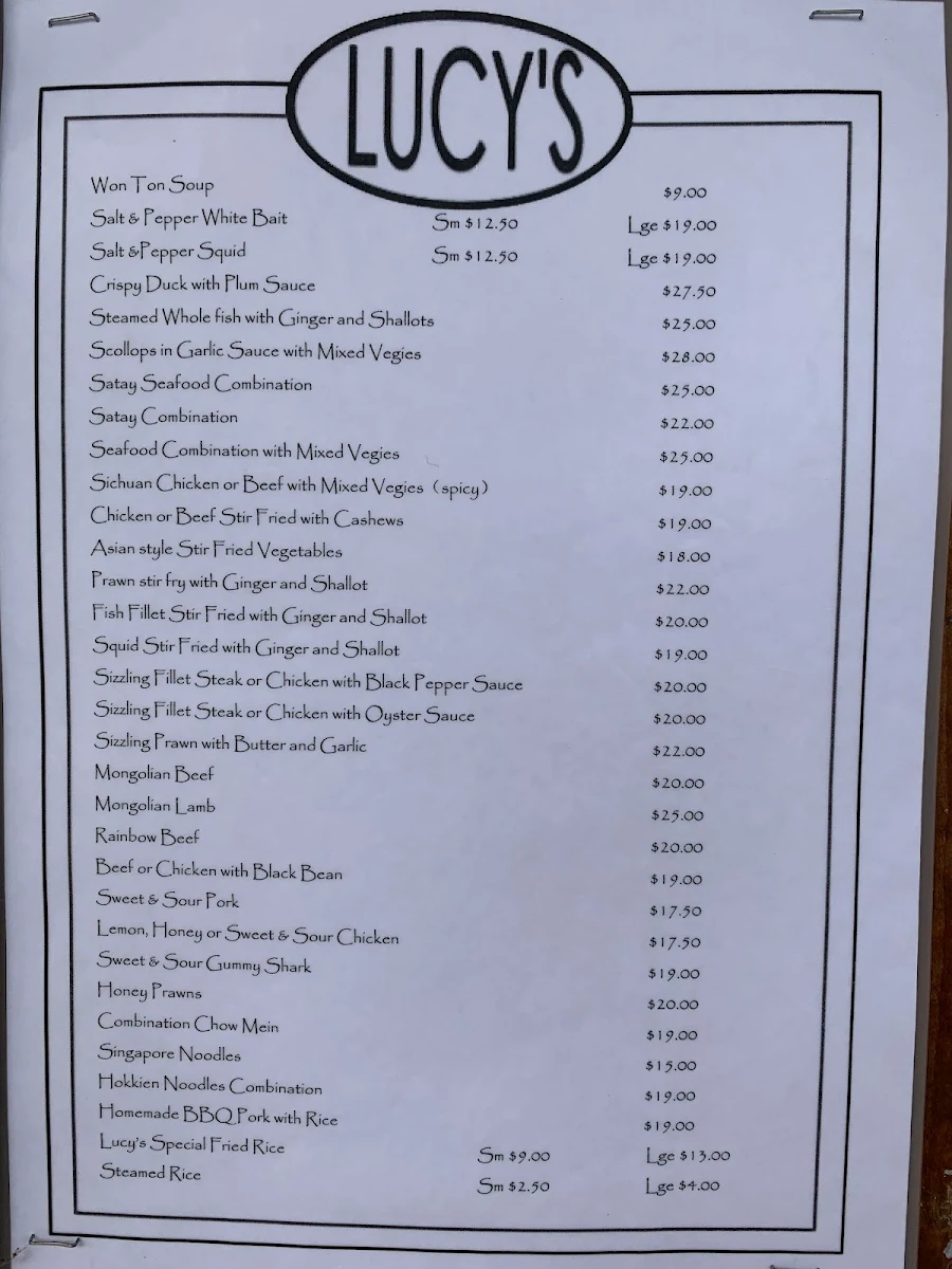 Menu, Lucy's
