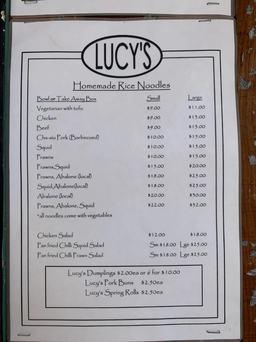 Menu, Lucy's