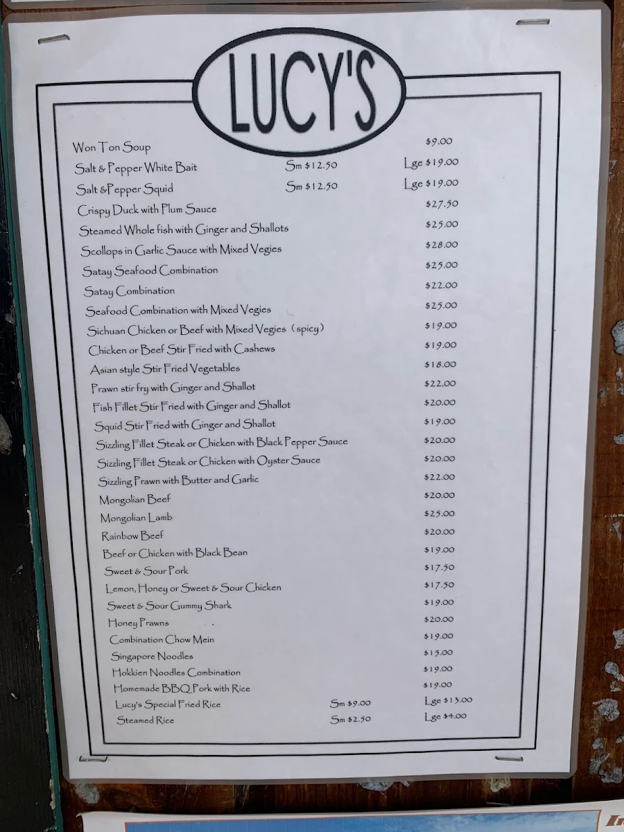 Menu, Lucy's