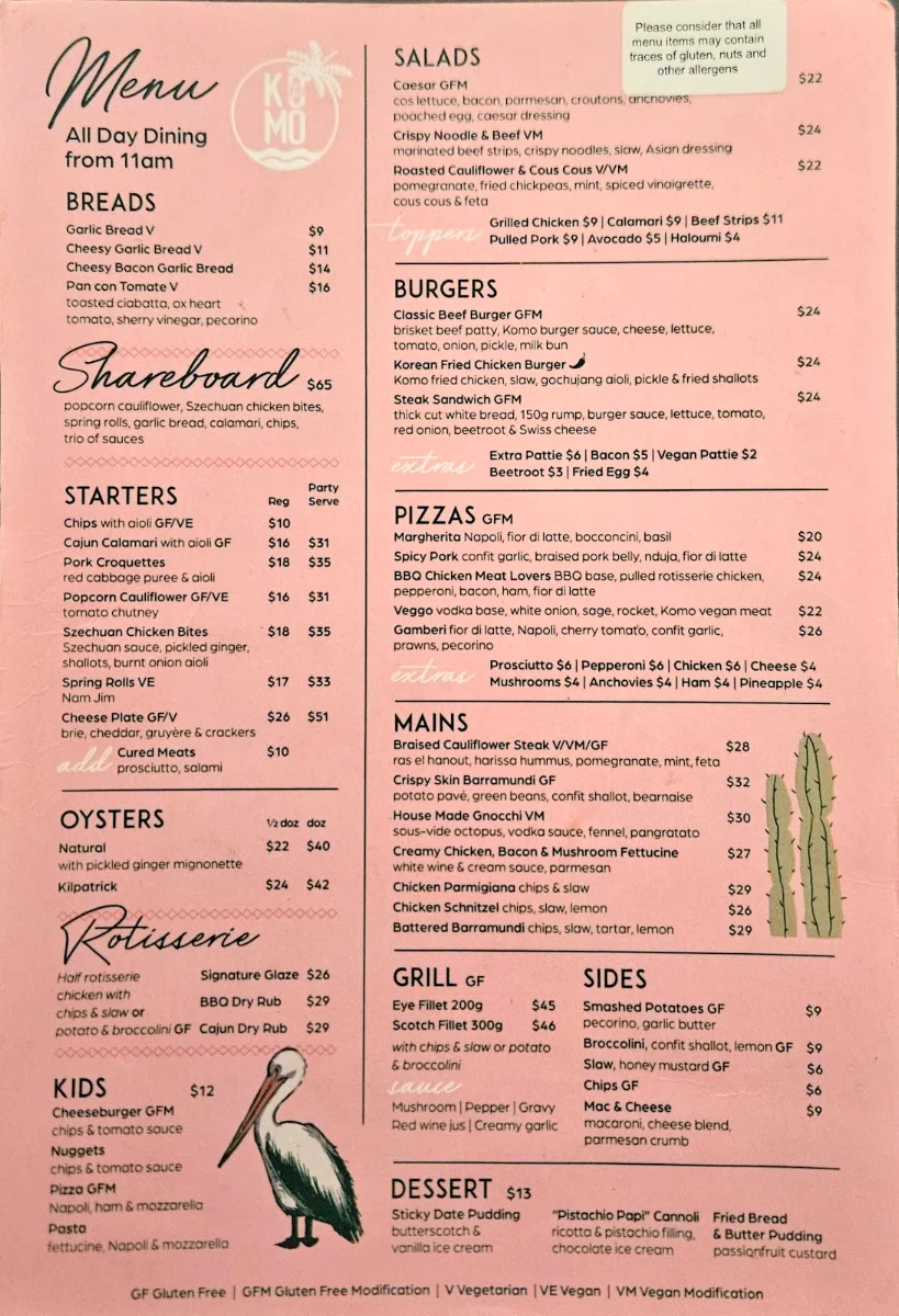 Menu, The Komo