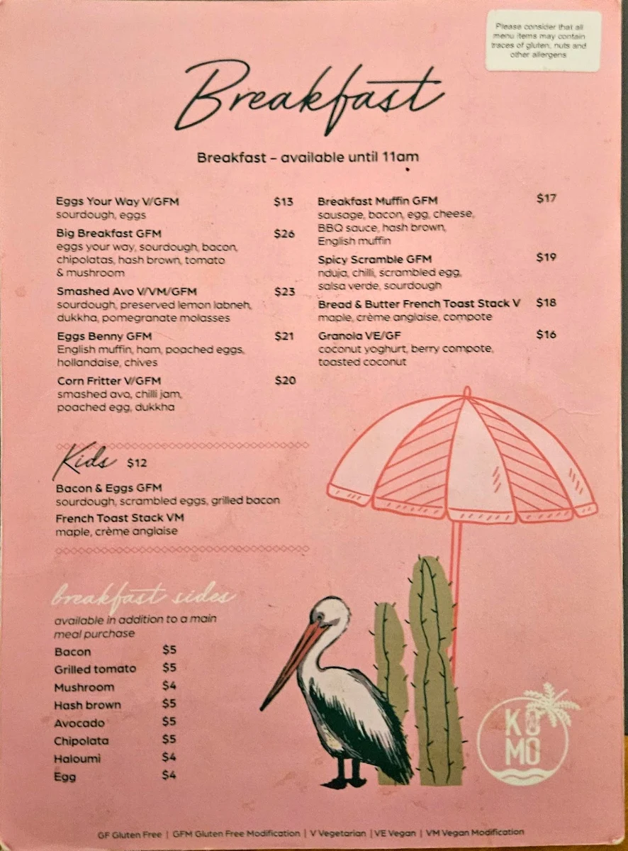Menu, The Komo