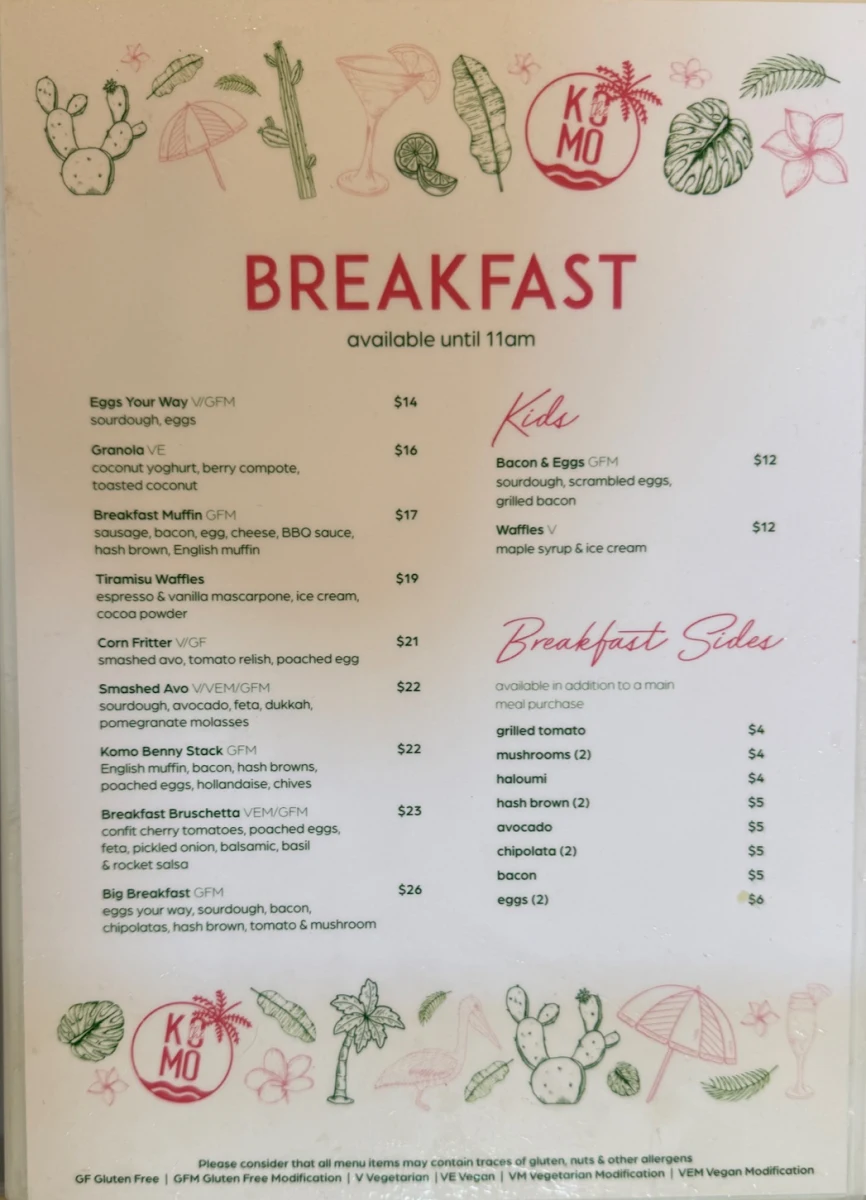 Menu, The Komo