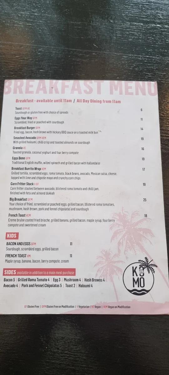 Menu, The Komo