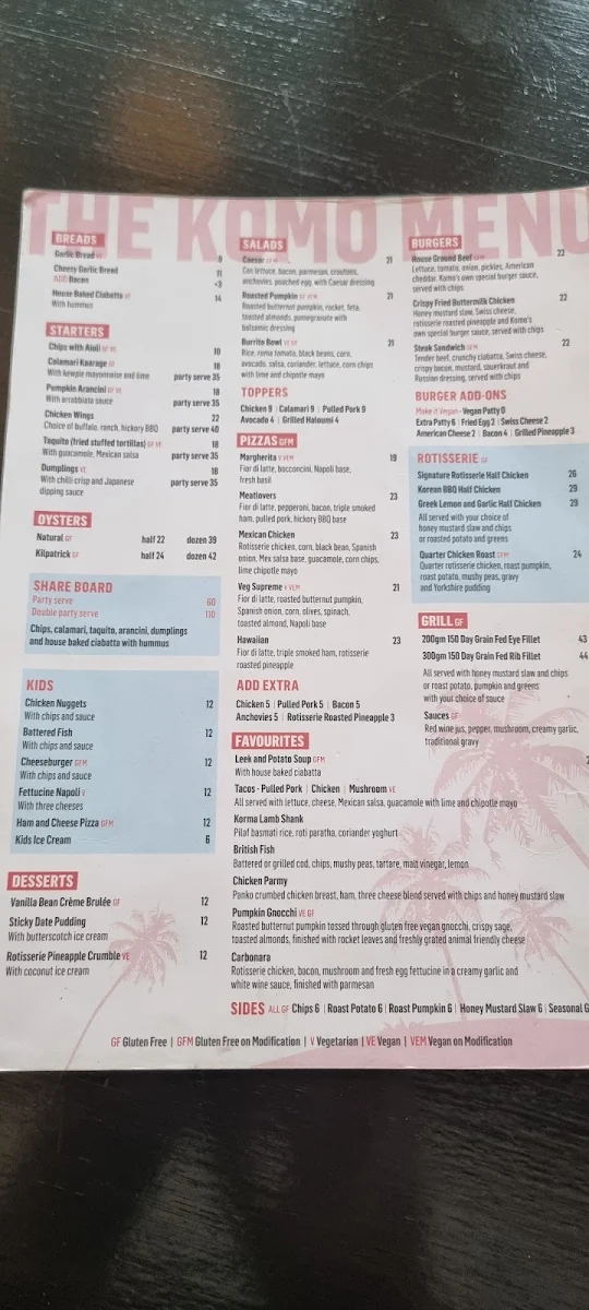 Menu, The Komo