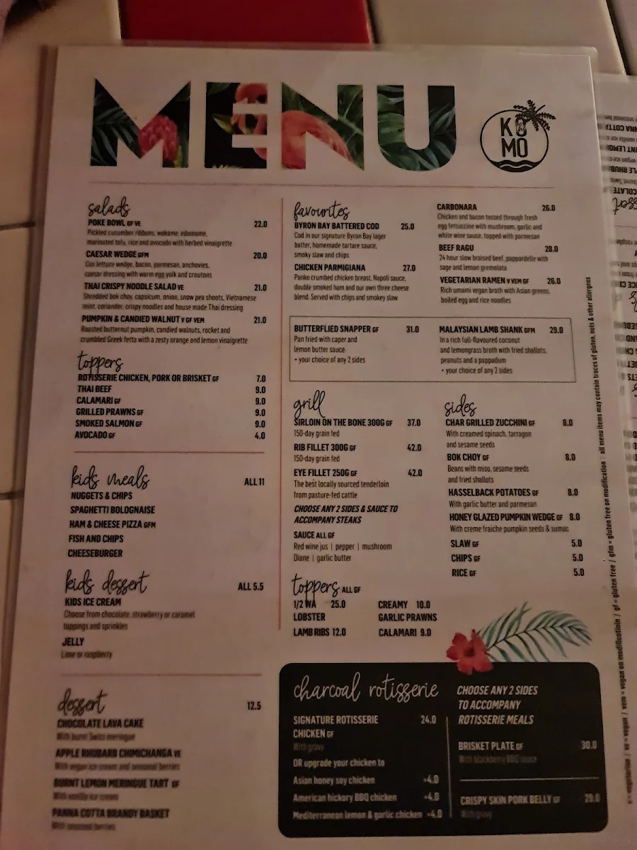 Menu, The Komo