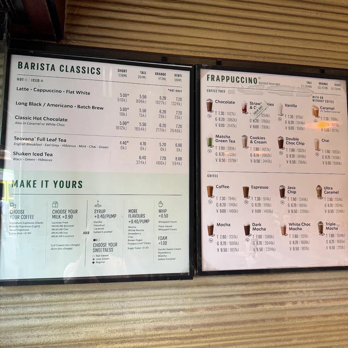 Menu, Starbucks Elizabeth Street
