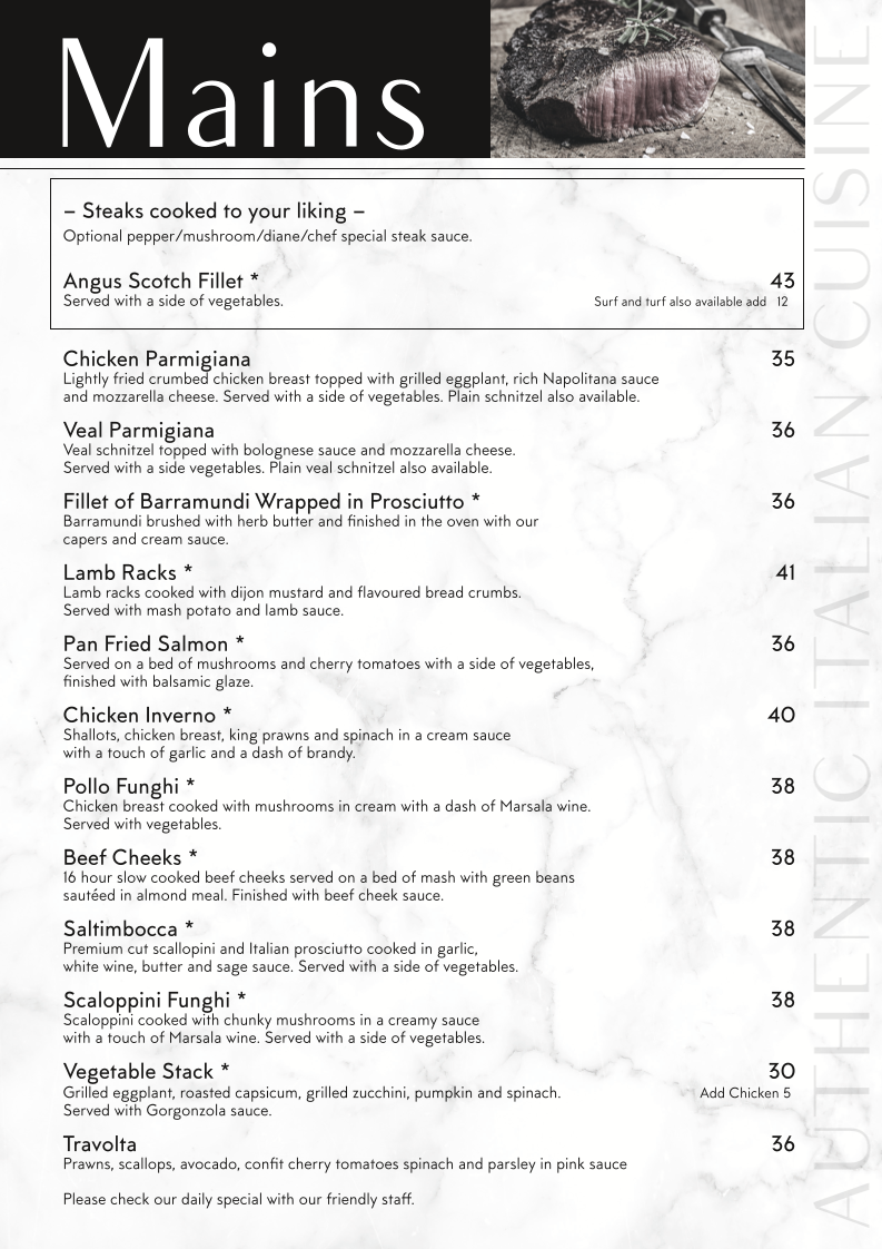 Menu, Little Italy Griffith