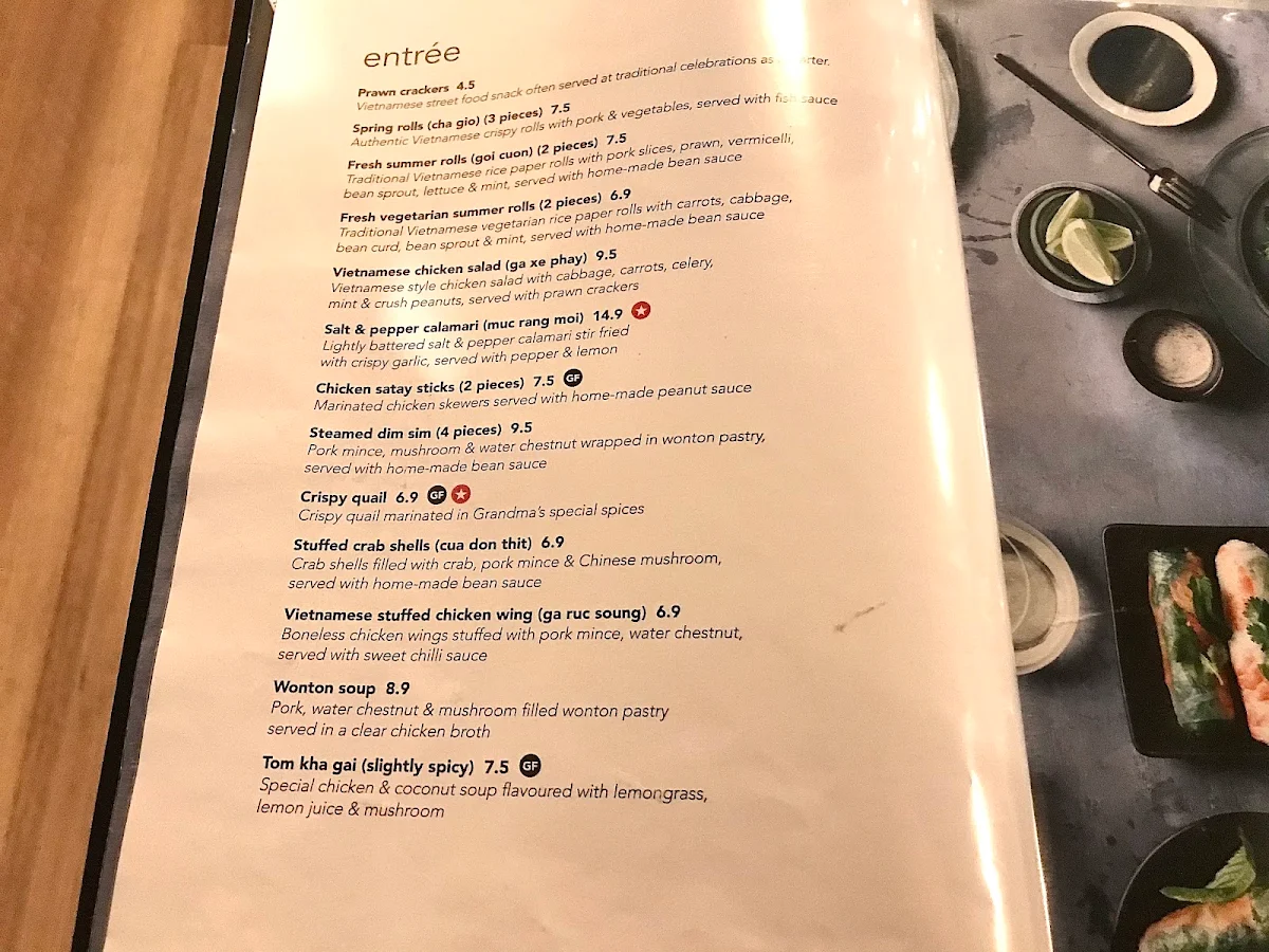Menu, Phuong Vietnamese Restaurant