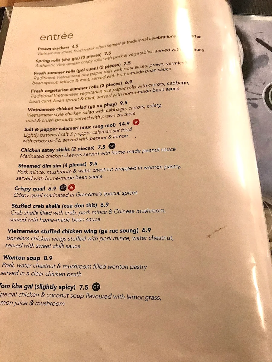 Menu, Phuong Vietnamese Restaurant
