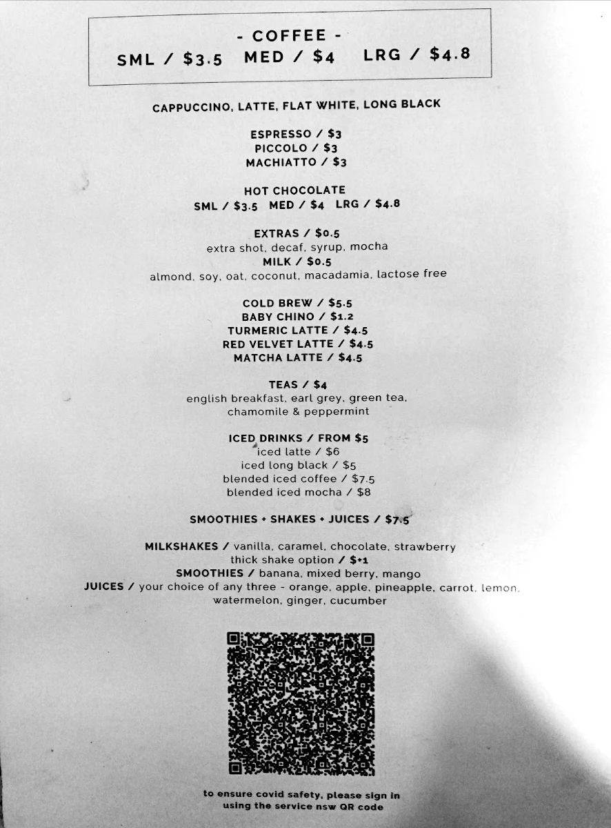 Menu, ME Coffee Merchants