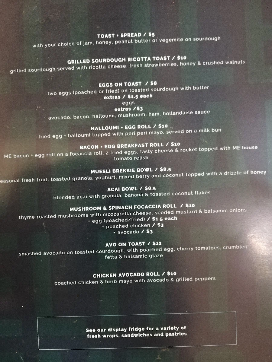 Menu, ME Coffee Merchants