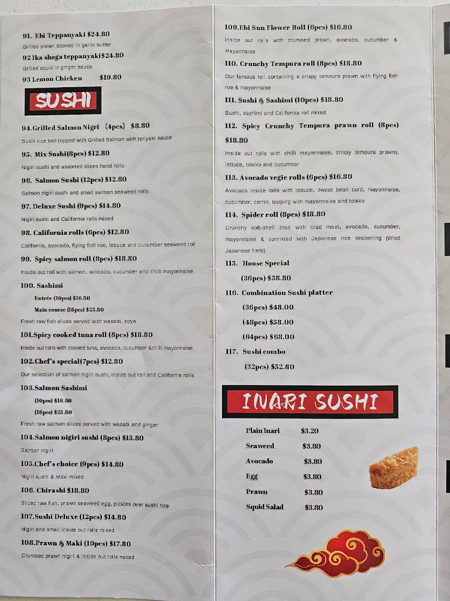 Menu, Sushi Inn Ramen & Rice