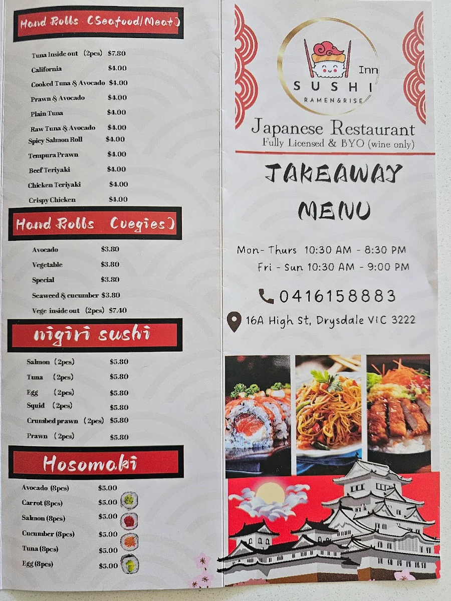 Menu, Sushi Inn Ramen & Rice