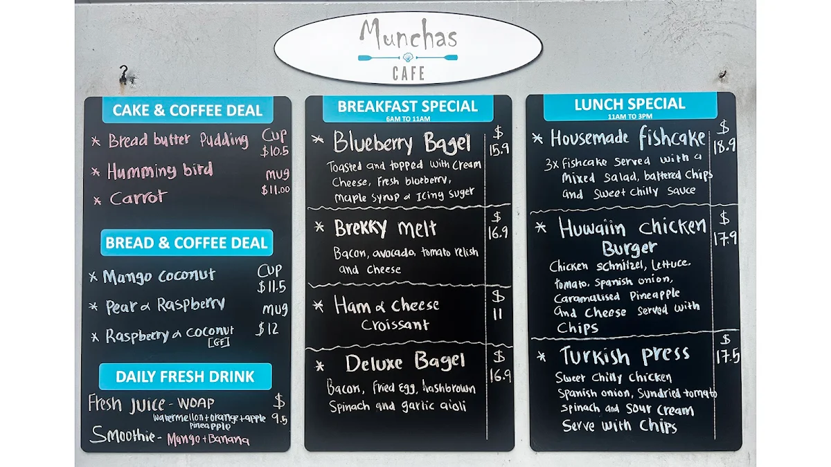 Menu, Munchas Cafe and Catering