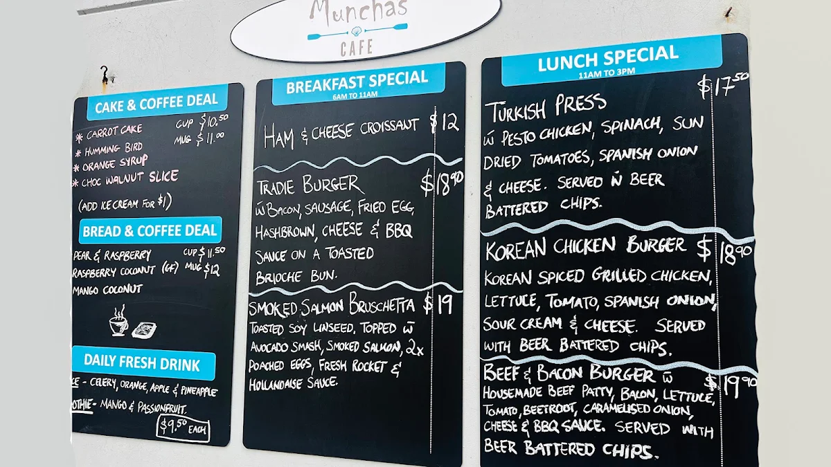 Menu, Munchas Cafe and Catering