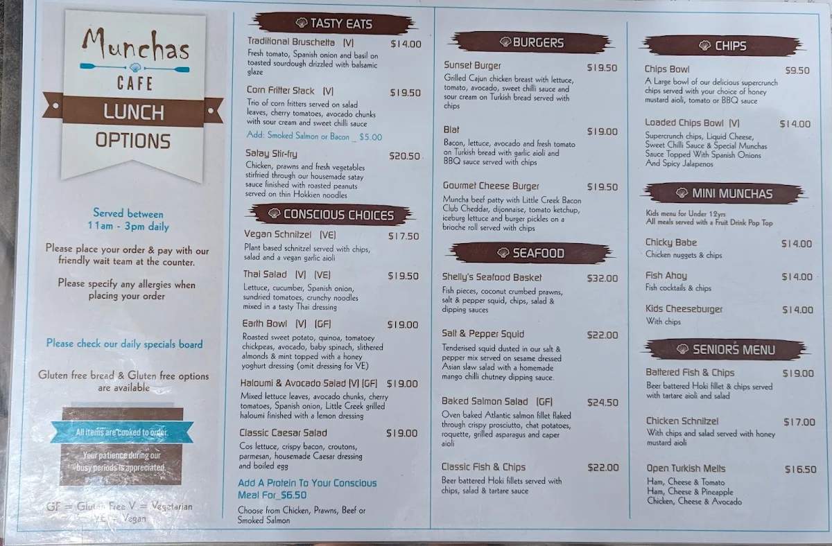 Menu, Munchas Cafe and Catering