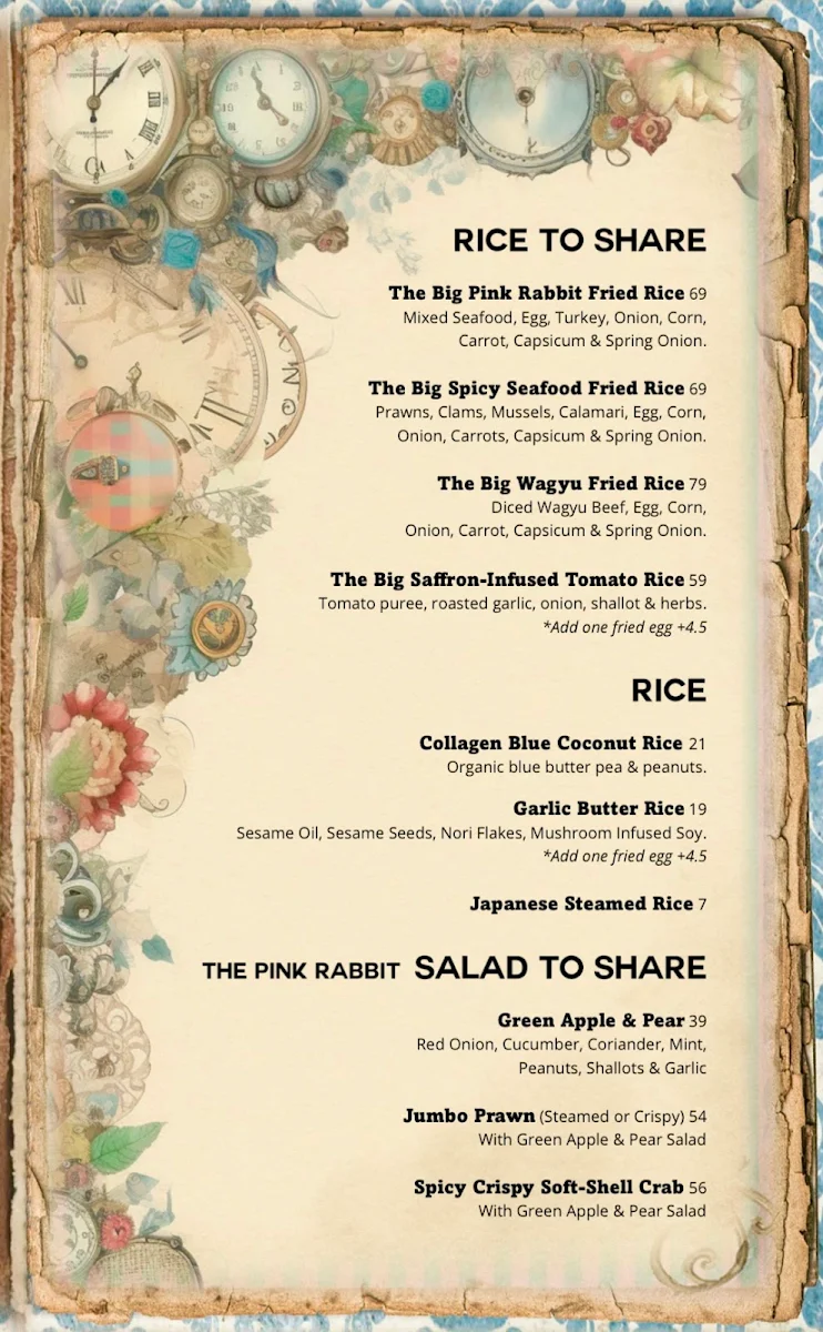 Menu, The Pink Rabbit at Tho Tho
