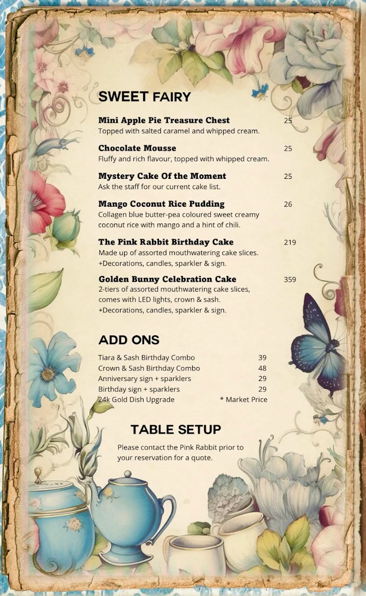 Menu, The Pink Rabbit at Tho Tho