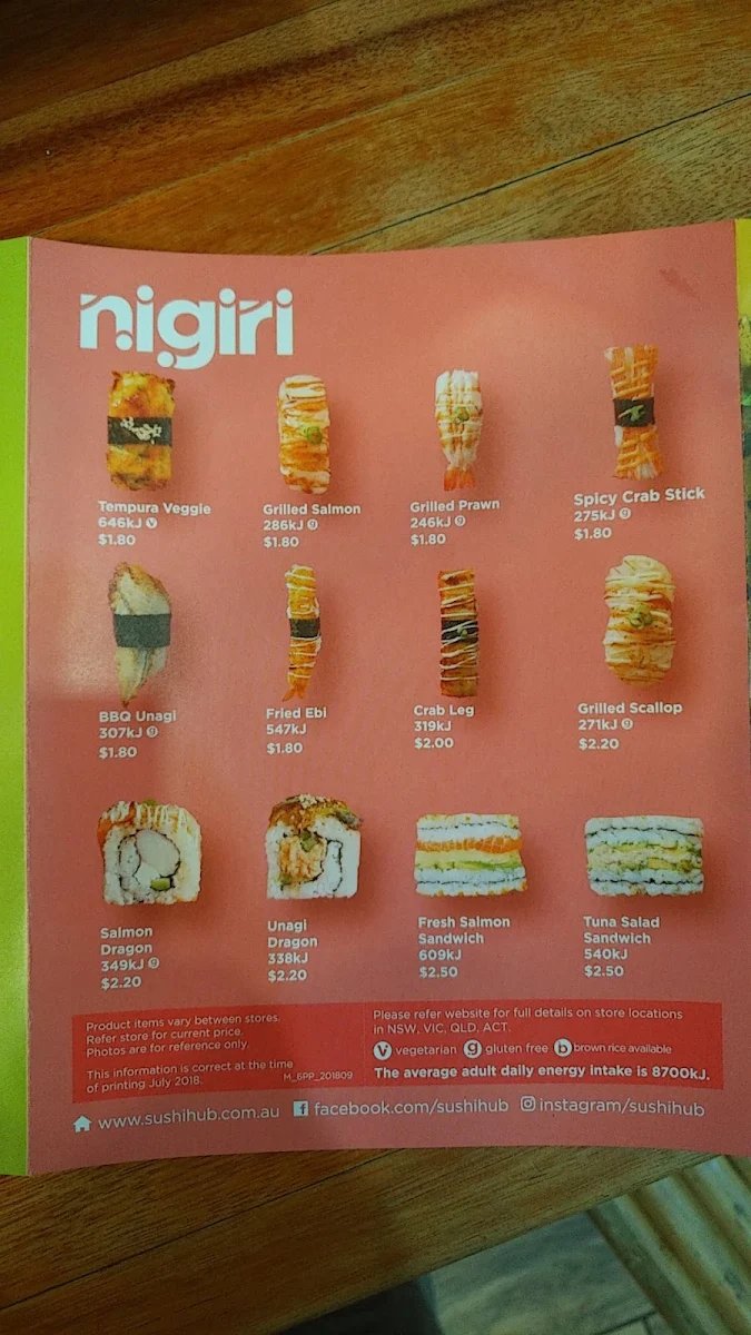 Menu, Sushi Hub Castle Hill