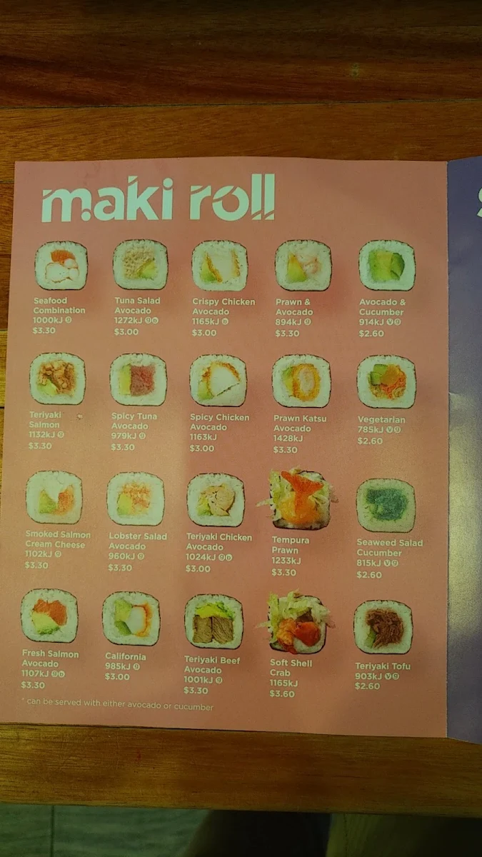 Menu, Sushi Hub Castle Hill