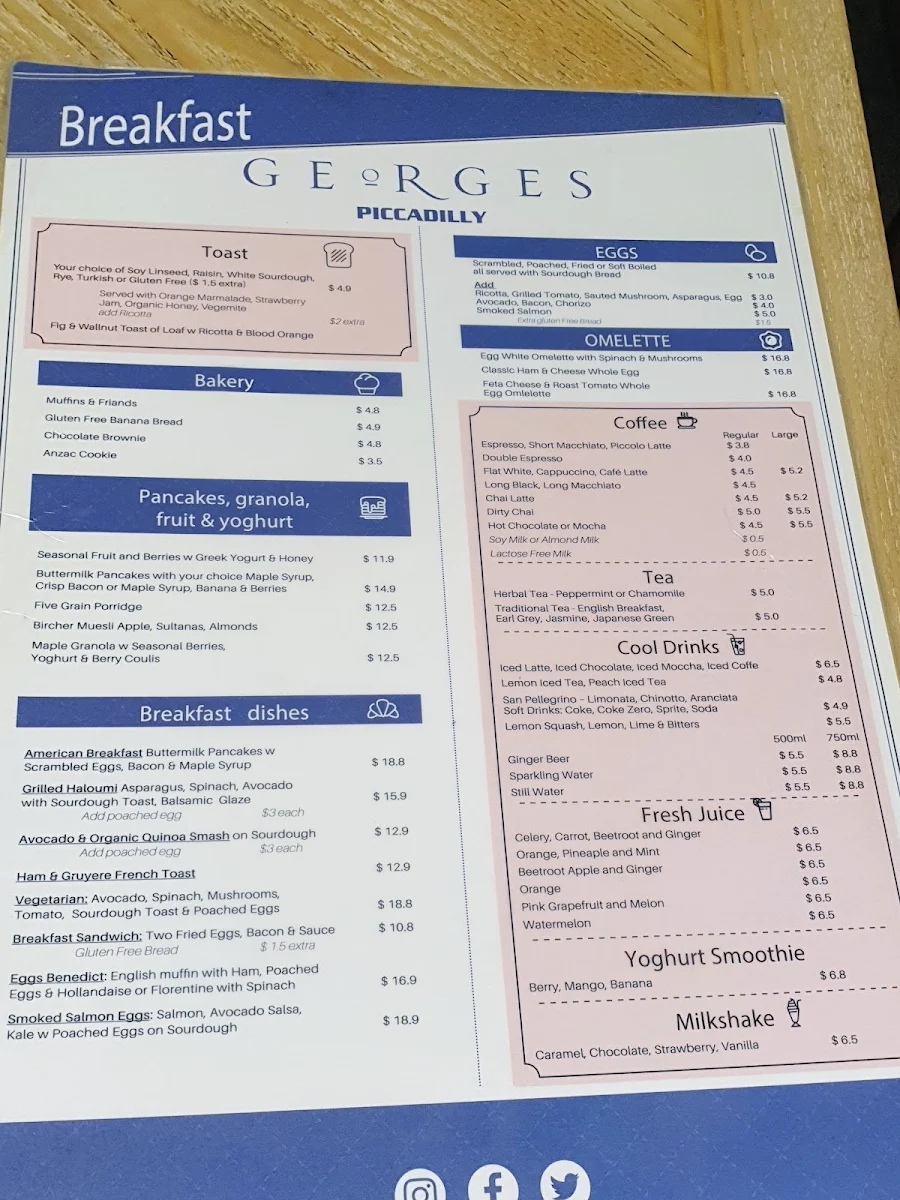 Menu, Piccadilly Lounge Cafe