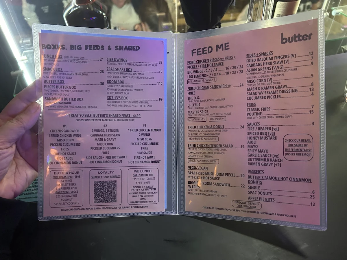 Menu, Butter Sydney