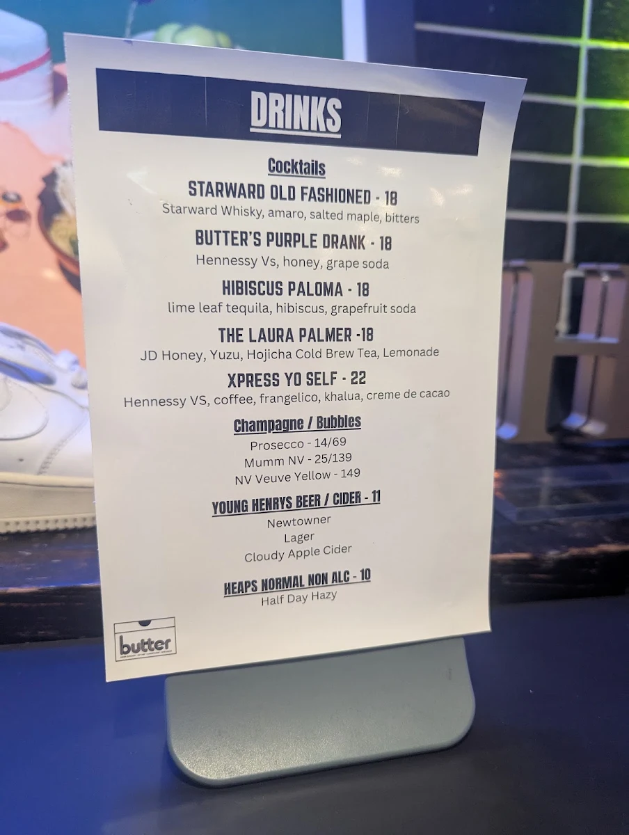 Menu, Butter Sydney