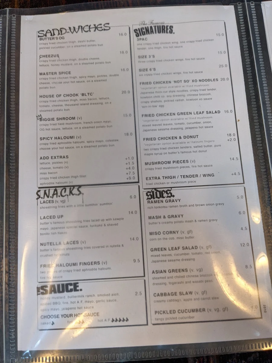 Menu, Butter Sydney