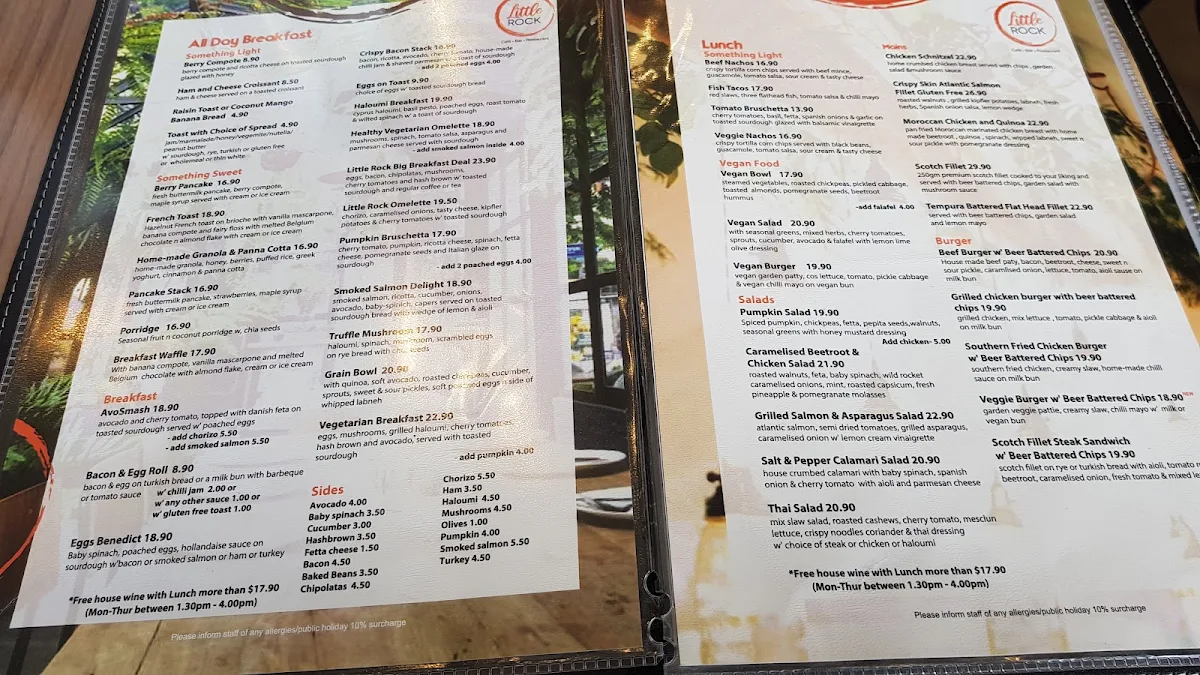 Menu, Little Rock Cafe