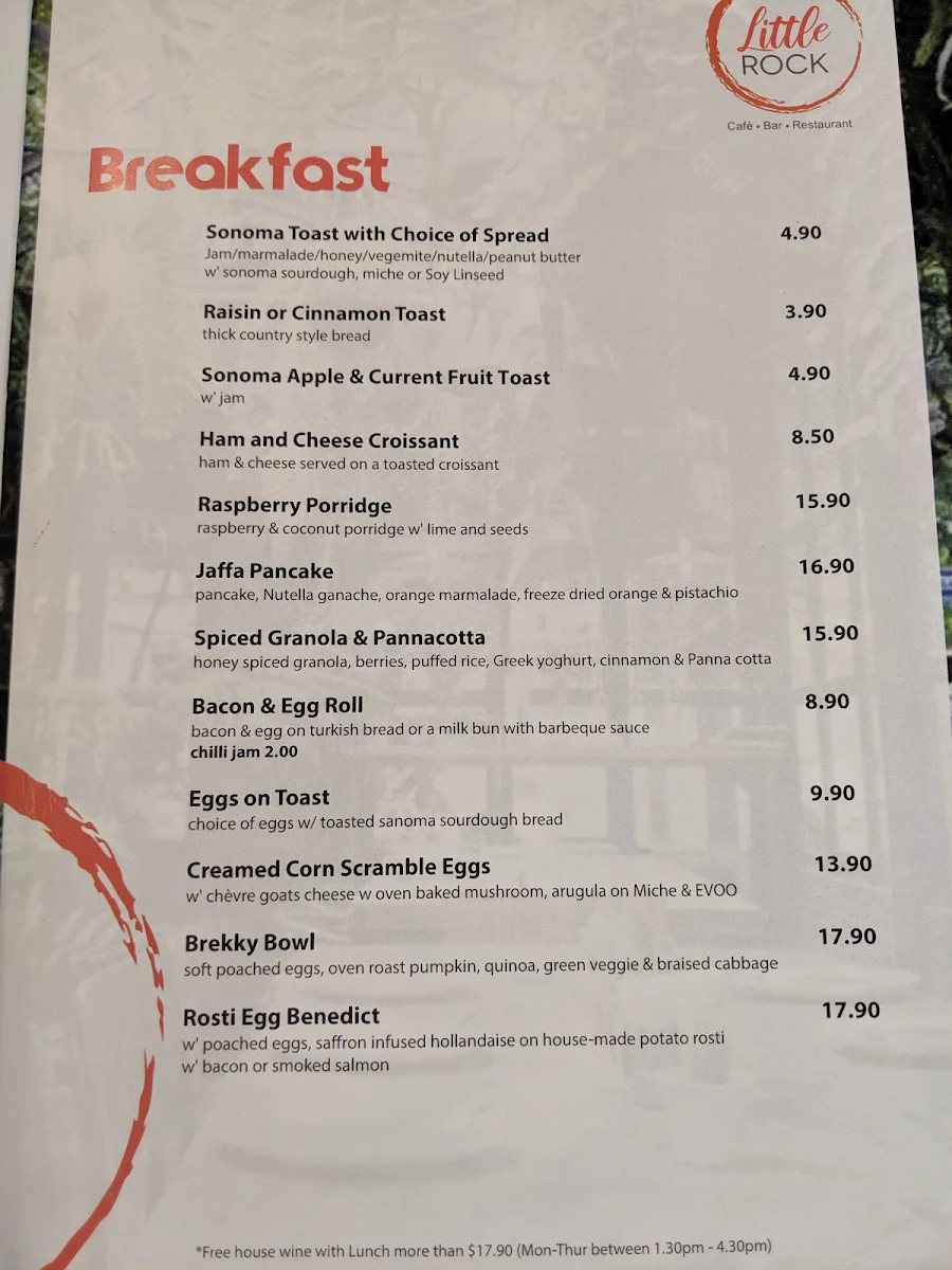 Menu, Little Rock Cafe