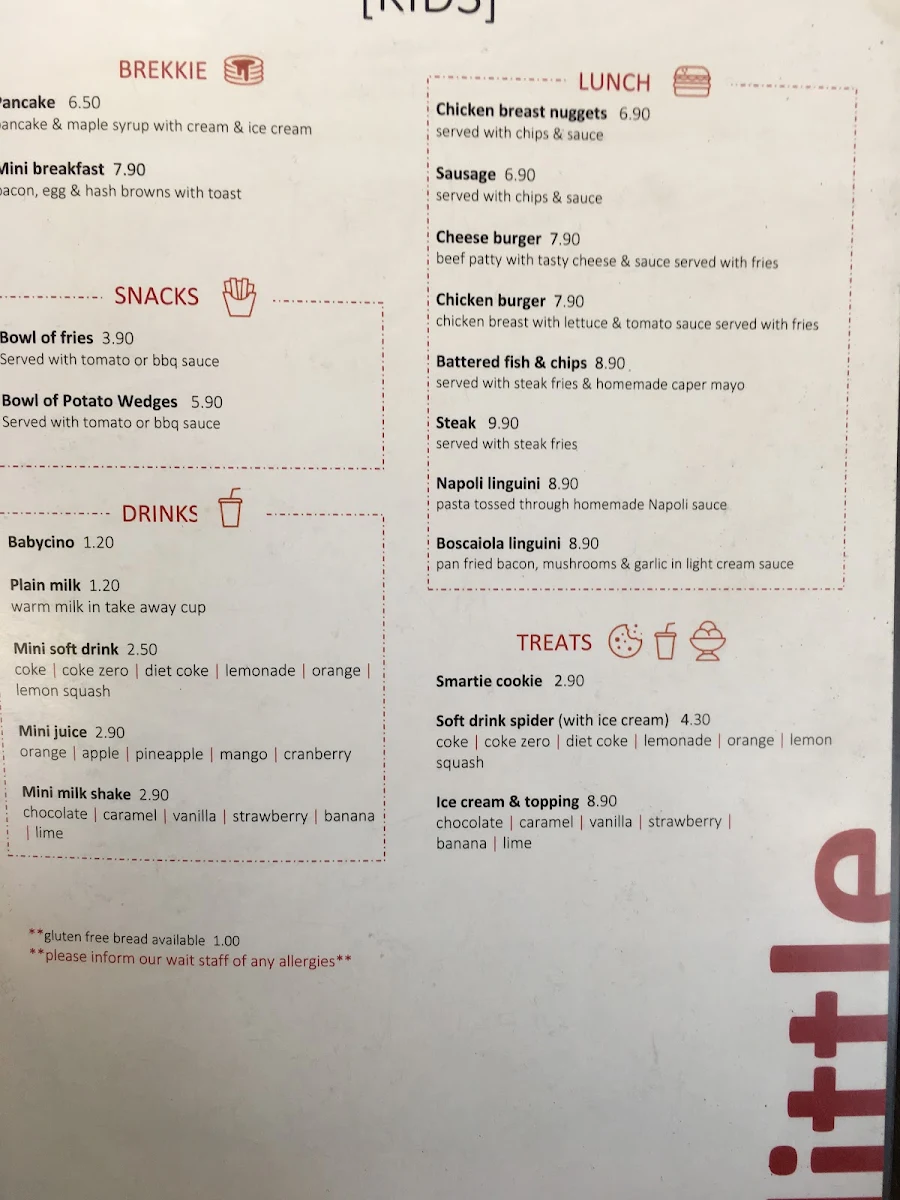 Menu, Little Rock Cafe